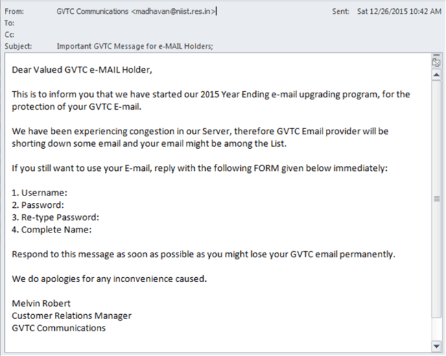 Example screenshot image of email scam